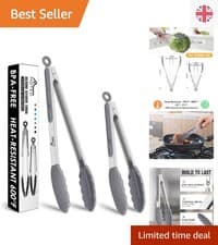 Image of Versatile 2-Piece Locking Tongs Set - Heat Resistant Silicone Tips - 9" & 12"
