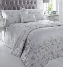 Image of Ravina Silver Jacquard Duvet Cover Set Flower Vine Scroll Single