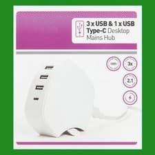 Image of 4 Port USB Desktop Mains Charging Hub (1x Type-C, 3x Type-A) Charge Mobile Phone