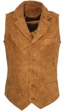 Image of Men's Tan Suede Leather Waistcoat Vest Western Cowboy Style Button Front Lined