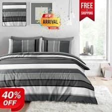 Image of Luxury Stripped Duvet Cover Set Reversible Printed Bedding Single Double King