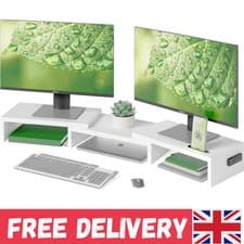 Image of Sturdy White Monitor Riser with Storage, Smartphone Slot, and Cable Management