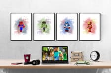 Image of Minecraft Marvel Avengers Set Of 4 Prints Xbox PS5 Pictures Wall Art Poster