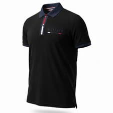 Image of Men’s Tommy Hilfiger Polo Shirt BLACK / MEDIUM  Navy Collar Logo Short Sleeve.