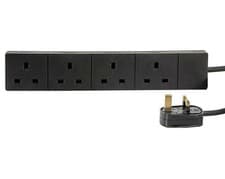 Image of 4 WAY EXTENSION LEAD 13A 1 METRE 230V 13 AMP BLACK 230 VOLT TRAILING SOCKET NEON