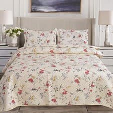 Image of 3 Pcs Quilted Bedspread Reversible Patchwork Throw Pillow Shams Double & King