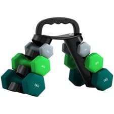 Image of SPORTNOW Dumbbells Set with Storage Rack, 2 x 1kg, 2 x 3kg, 2 x 5kg, Grey