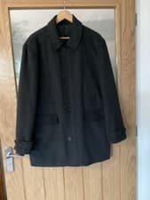 Image of Men's Woolen Overcoat M Dark Grey Herringbone Single Breasted Winter Coat