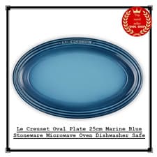 Image of Le Creuset Oval Plate 25cm Marine Blue Stoneware Microwave Oven Dishwasher Safe
