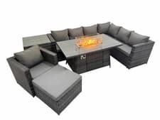 Image of Fimous Outdoor Furniture Rattan Garden Corner Sofa Set Patio Gas Fire Pit Table