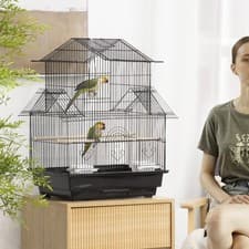 Image of Metal Bird Cage w/ Plastic Perch Food Container Handle 50.5 x 40 x 63cm Black