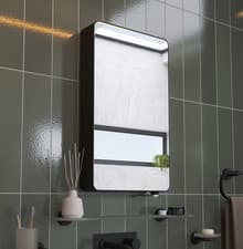 Image of Croydex Bathroom Cabinet Matt Black Pivoting Mirror Door 63 x 35cm - Arun