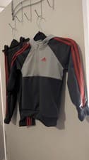 Image of Boys Adidas Grey & Red Tracksuit Half Zip Jacket Bottoms 18-24 Months 