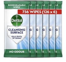 Image of Dettol Antibacterial Cleansing Surface Biodegradable Wipes , 756 Wipes(126x6pck)