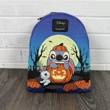 Image of Loungefly Disney Stitch Pumpkin Glow-In-The-Dark Mini Backpack Halloween NWT