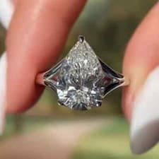Image of 2.92 Ct Pear Cut Moissanite Spilt Shank Engagement Ring In 14K White Gold Plated