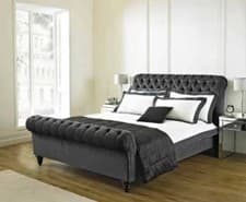 Image of BED CRAFT SCROLL VELVET SLEIGH BED | All Sizes available-5 Star