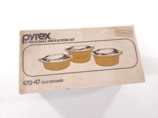 Image of Vintage PYREX Old Orchard 3-Piece Serve & Store Set #470-47 BRAND NEW & SEALED