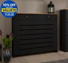 Image of Black Radiator Cover Cabinet Traditional Modern MDF Wood Horizontal Shelf Medium