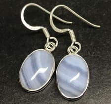 Image of Blue lace agate drop earrings solid Sterling silver oval 14 x 10mm. Gift Box.