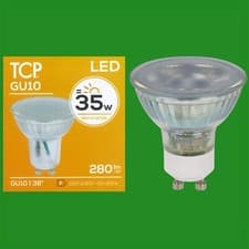 Image of 4x 3.5W (=35W) TCP LED GU10 Instant On Spot Light Bulbs Lamps Warm White 2700K