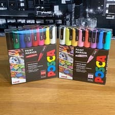 Image of 🟢 Uni Posca Paint Markers Pens Permanent Standard & Pastel Colours PC-3M 2 Sets