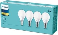 Image of Philips 5.5W E14 LED Frosted Golfball Bulb Warm White 2700K Non-Dim 4 Pack