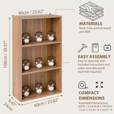 Image of Wide 3 Shelf Tier Wooden Bookcase Cabinet Storage Shelving Display Shelves Unit