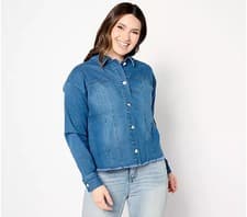 Image of Women with Control My Wonder Denim Embellished Fringe Jacket Midwash S A667975
