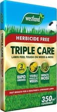 Image of Westland Herbicide Free Triple Care Lawn Feed, Tough On Weeds & Moss, 350qm Bag