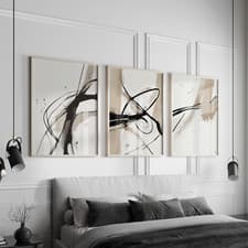 Image of Modern Minimal Neutral Gallery Wall Art Set of 3 Black and Beige Home Print