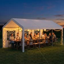 Image of Carport 586 x 305 cm Heavy-Duty Car Canopy with Roll-Up Ventilated Windows White