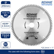 Image of TCT Circular Wood Saw Blade 210mm x 80T fits Evolution Rage 25.4mm Bore