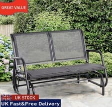 Image of Glider Bench Patio Double Swing Gliding Chair Loveseat Grey Armrest 2-Person