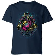 Image of Harry Potter Hogwarts Neon Crest T-Shirt Kids | Official Licensed | Navy