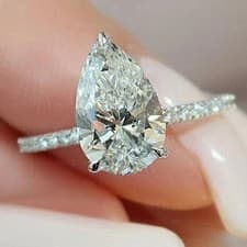 Image of 3.10 CTW Pear Cut VVS1 Moissanite Hidden Halo 14K White Gold Plated Wedding Ring