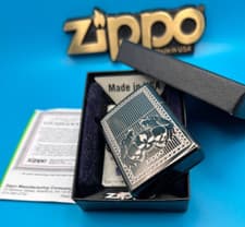 Image of Genuine Brand New 2013 ZIPPO Lighter SKULLS Design Brilliant Black Ice Chrome