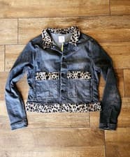 Image of LuLaRoe Kenny Cheetah Black Denim Jacket Size L