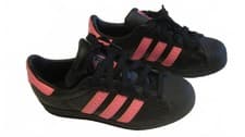 Image of Adidas Originals Superstar trainers Black leather pink stripe Size UK 5 BNWOB