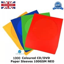 Image of 1000 Coloured CD DVD Paper Sleeves Holds 1 CD DVD 100GSM Window Resealable Flap
