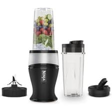 Image of Ninja 700W Slim Blender Smoothie Maker 2x 470ml Cups Lids QB3001UKS Silver Black