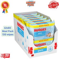 Image of Huggies Plastic Free Pure Baby Wipes 60's - Pack of 12 (720 Wipes)