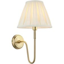 Image of Indoor Antique Brass Plate Wall Light Cream Fabric Shade Dimmable 10W LED E27