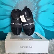 Image of Calvin Klein Jeans Home Logo Puffy Slides in Black/White, Women's UK 5/ EUR 38