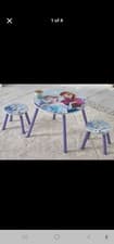 Image of DISNEY HOME FROZEN ROUND CHILDRENS TABLE AND 2 STOOLS SET IN BLUE AND PURPLE