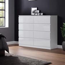 Image of FWStyle Gloss White 8 Drawer Chest Of Drawers Deep Storage Bedroom Furniture