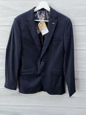 Image of Gibson London Men's Navy Blue Cotton Spot Jacquard Suit Blazer Jacket Size 36R