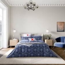 Image of NEW Bedeck of Belfast Ellis Stripe Blue Cotton Duvet Cover Set - King Size