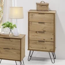 Image of Augusta 4 Drawer Narrow Chest of Drawers, Industrial Style, Antique Wax Finish