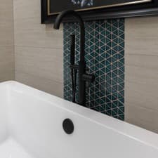 Image of Floor Standing Curved Bath Mixer Tap with Shower Handset Black Chrome Brassware